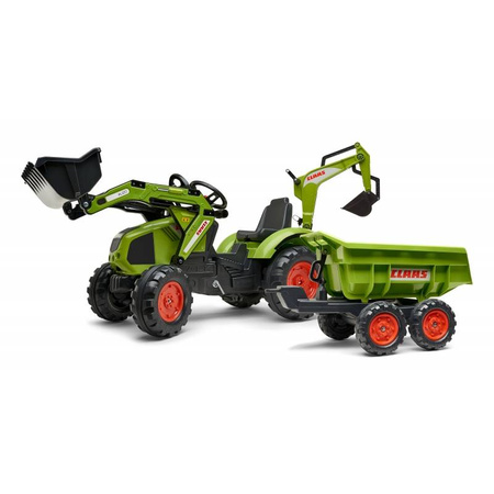 Traktor CLAAS na Pedały z Przyczepą, Łyżką i Spychaczem FALK 
