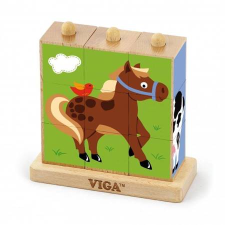 Drewniana Układanka Puzzle Edukacyjne  Farma Viga Toys