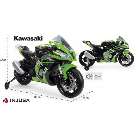 INJUSA Kawasaki Ninja Motor Na Akumulator 12V MP3 Światło Pompowane Koła
