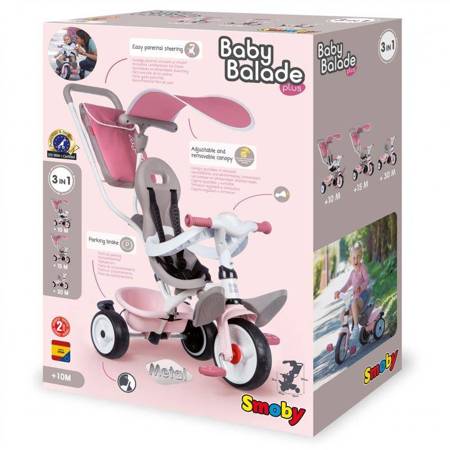 Różowy Rowerek Trójkołowy Baby Balade plus  SMOBY 