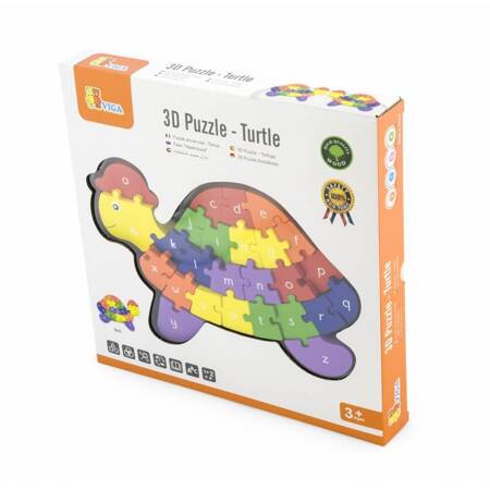 Viga Drewniane Puzzle 3D Edukacyjna Układanka Alfabet Cyferki Żółw